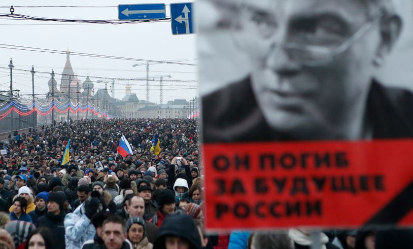 Manifestation à Moscou le 1er mars 2015 après l'assassinat de l'opposant Boris Nemtsov