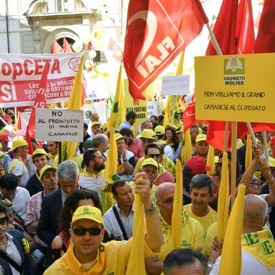 Manifestation contre l'accord de libre-échange entre l'Europe et le Canada, à Rome en Italie