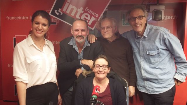 "Vous Les Femmes", de gauche à droite : Marlène Schiappa, Daniel Morin, Albert Algoud, Hervé Pauchon et, au centre, Double A alias Anne-Alexandrine Briand - Mars 2018.