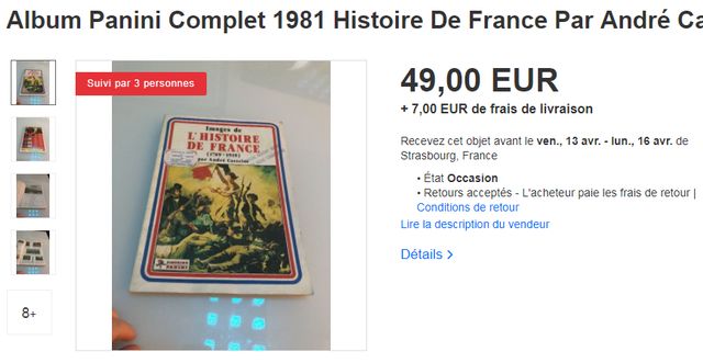 L'album de vignettes se vend quelques dizaines d'euros sur des sites comme ebay
