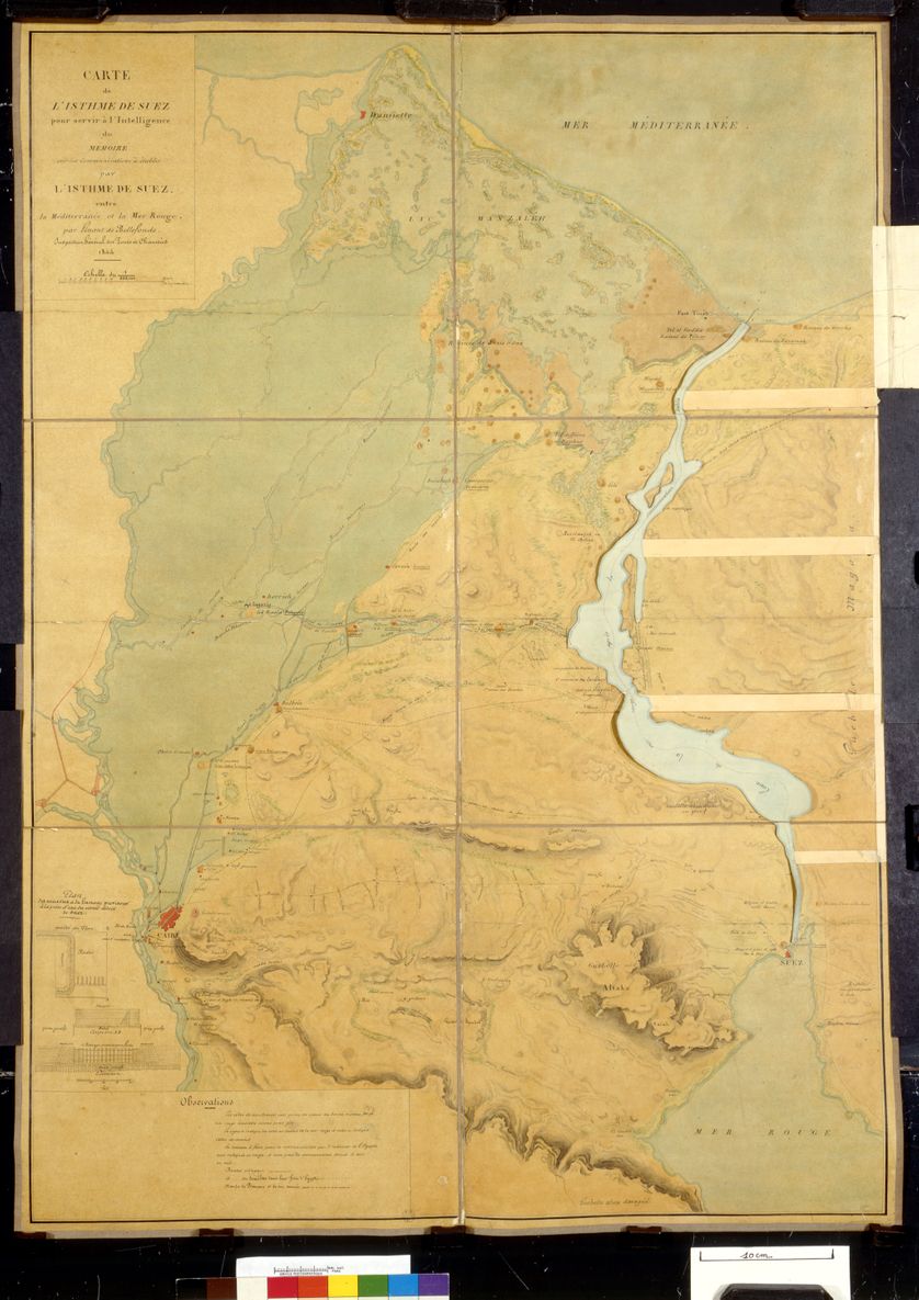 Carte de l'Isthme de Suez, pour servir à l'intelligence du mémoire sur les communications à établir par l'isthme de Suez entre la Méditerranée et la mer Rouge, Louis Maurice Adolphe, Linant de Bellefonds