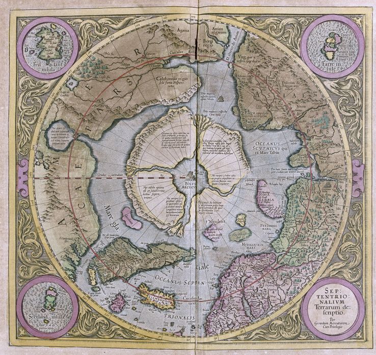 Les régions polaires in : "Atlas cosmographicae Meditationes" de Gérard Mercator (1595)