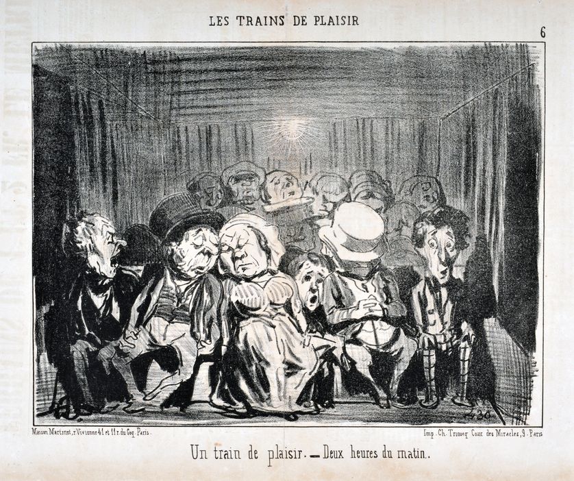Œuvre de Honore Daumier pour Le Charivari, en 1852, « Un train de plaisir - Deux heures du matin », Musée des Beaux-Arts – Palais Longchamp (Marseille, France)