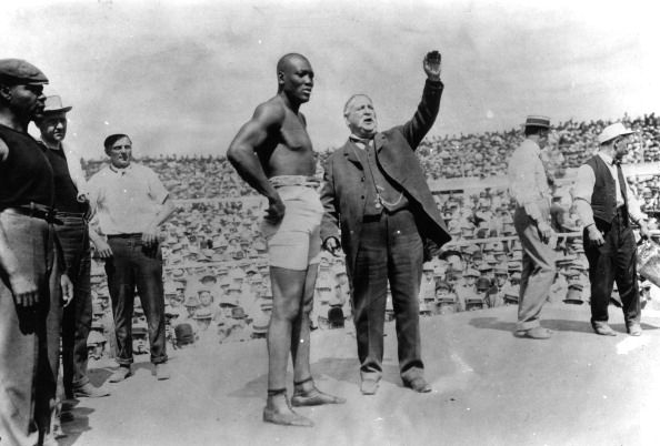 Jack Johnson avant son combat en poids lourd contre Jim Jeffries le 4 juillet 1910