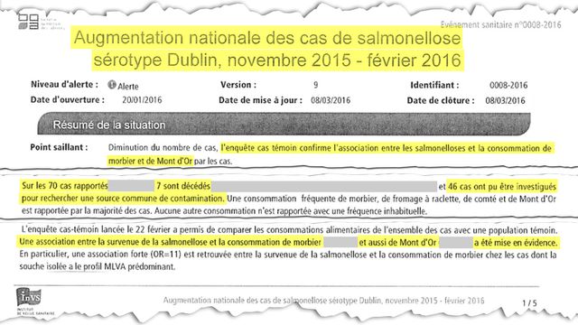 Cette note confidentielle de l'Institut de veille sanitaire affirme le lien entre la consommation de ces fromages et les cas de salmonellose