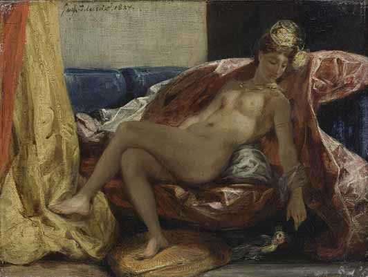 Eugène Delacroix, Femme nue au perroquet. Entre 1826 et 1829. Huile sur toile. 24.5 x 32.5 cm. Lyon, Musée des Beaux-Arts © Lyon MBA / Photo Alain Basset.