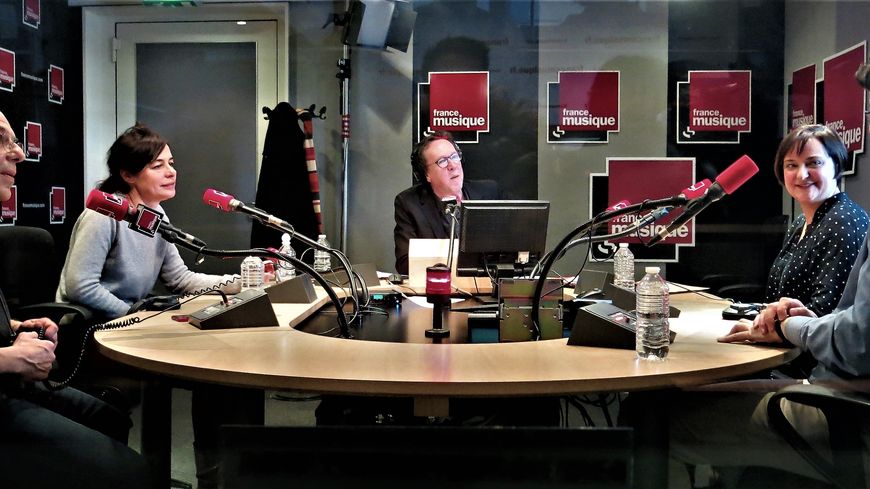 France Musique, studio 141, sur le vif !... Christian Hecq & Valérie Lesort, Benoît Duteurtre, Marie Lenormand & Patrick Davin (g. à d.)