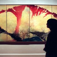 Exposition à Shanghai du peintre Zao Wou-Ki le 4 novembre 1998