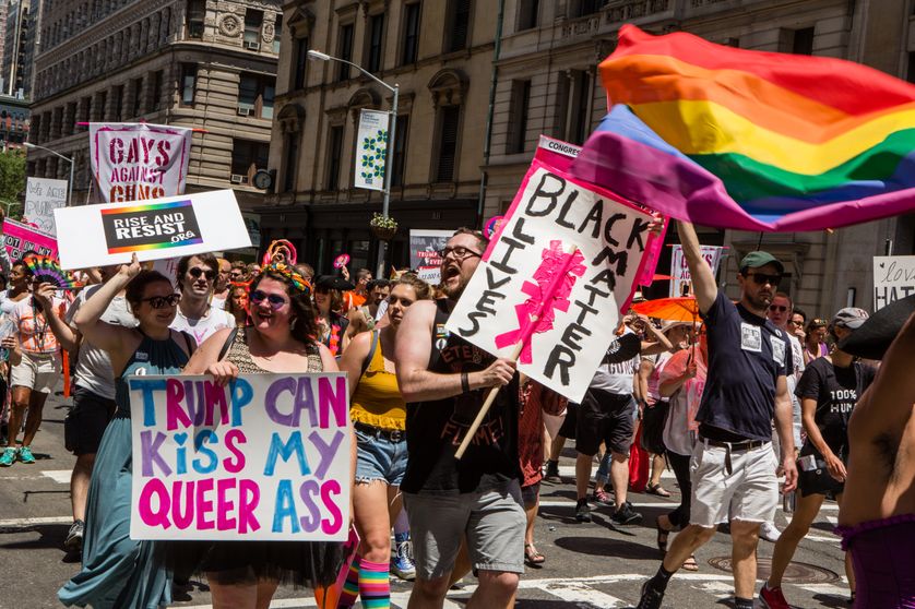 Manifestation pour les droits des LGBT+ et contre le racisme à New York, aux Etats-Unis