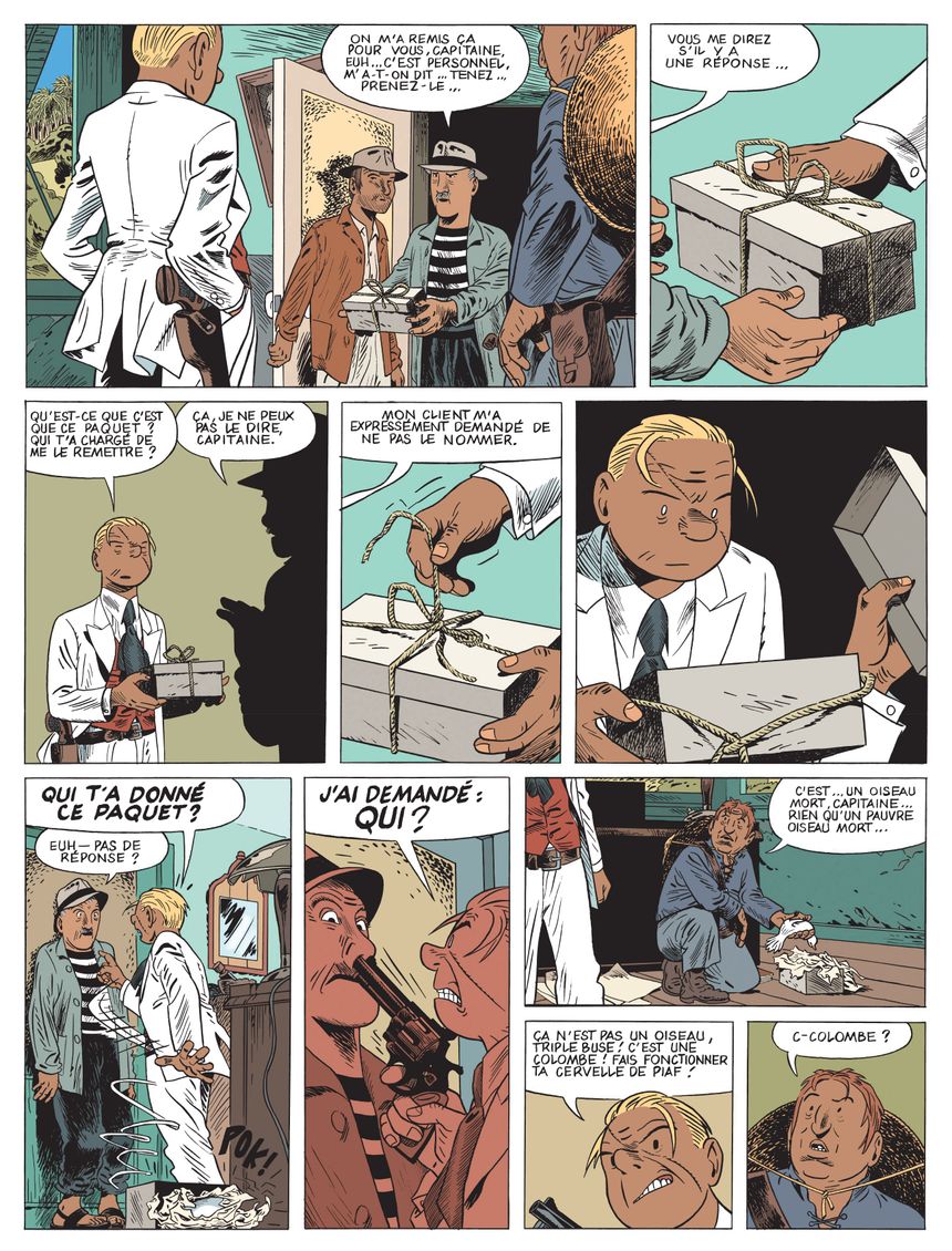 Planche des "Aventures de Théodore Poussin, volume 13, Le Dernier voyage de l'Amok" par Frank Le Gall