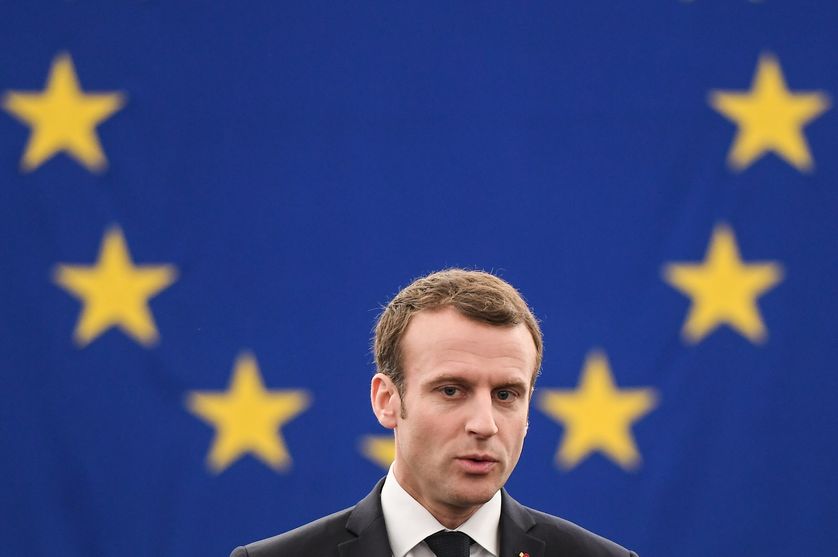 Emmanuel Macron lors de son discours devant le Parlement européen à Strasbourg, 17 avril 2018.