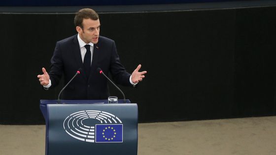 Emmanuel Macron devant le Parlement européen de Strasbourg ©AFP - ELYXANDRO CEGARRA / NurPhoto