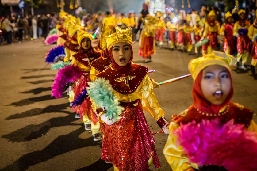 Parade d'enfants pour célébrer la fin du Ramadan, à Yogyakarta, en Indonésie