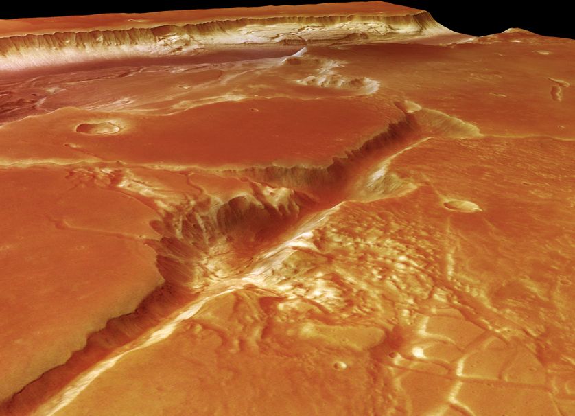 Photographie de la vallée martienne Kasei Valles, prise par la sonde Mars Express