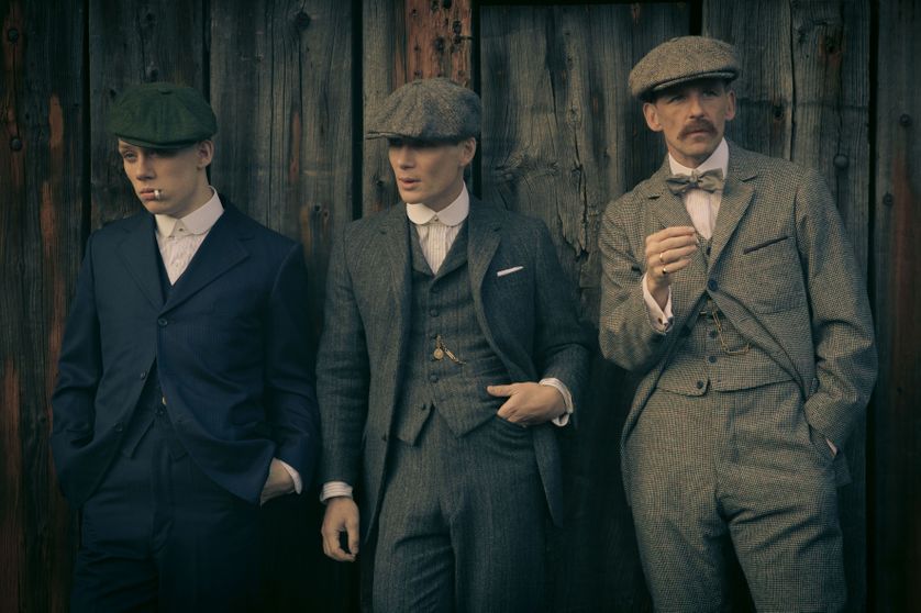 Le gang de Birmingham... Joe Cole (John Shelby), Cillian Murphy (Thomas Shelby) et Paul Anderson (Arthur Shelby Junior) dans la saison 1 (2013) de la série télévisée britannique "Peaky Blinders"