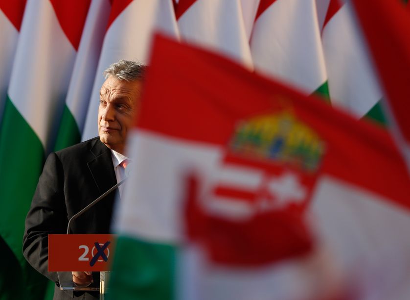 Hungarian Prime Minister Viktor Orban attends his Fidesz party campaign closing rally on April 6, 2018 in Szekesfehervar