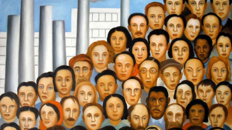 Operarios (1933). Tableau de Tarsila do Amaral - Palais du gouvernement de l'État de São Paulo.