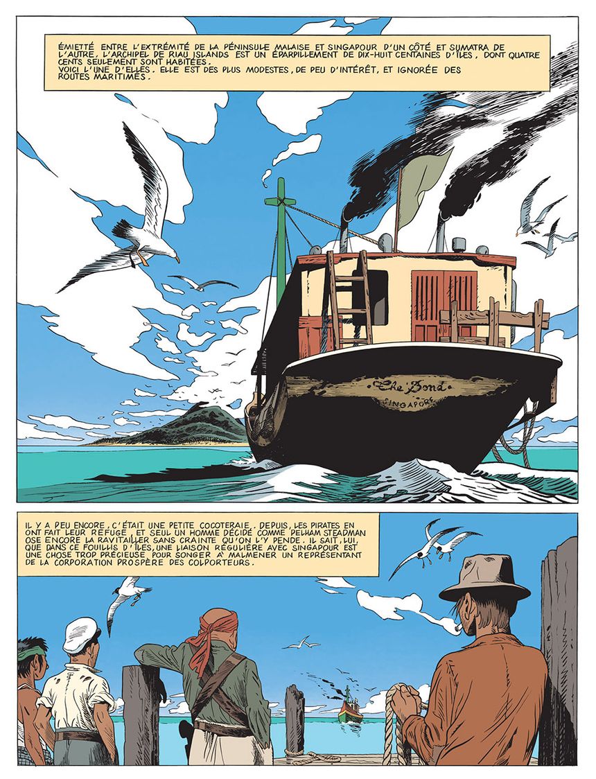Planches des "Aventures de Théodore Poussin, volume 13, Le Dernier voyage de l'Amok" par Frank Le Gall