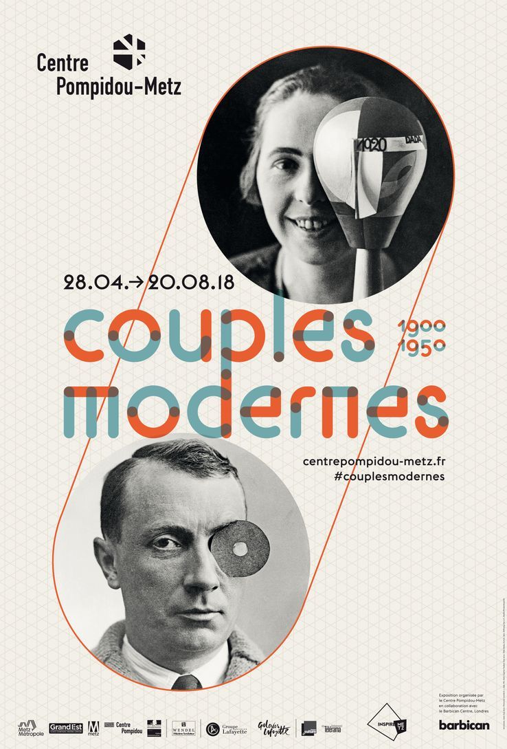 Jean Arp, Anonyme, Jean Arp avec Monocle-nombril, c. 1926 ; Nic Aluf, Sophie Tauber-Arp avec Tête Dada, Zurich, 1920.
