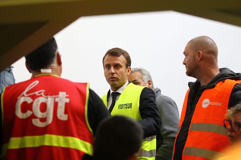 Emmanuel Macron en visite à l'usine Whirlpool d'Amiens le 3 octobre 2017