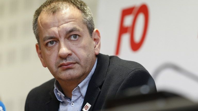 Pascal Pavageau en conférence de presse au siège de FO à l'occasion du 1er mai