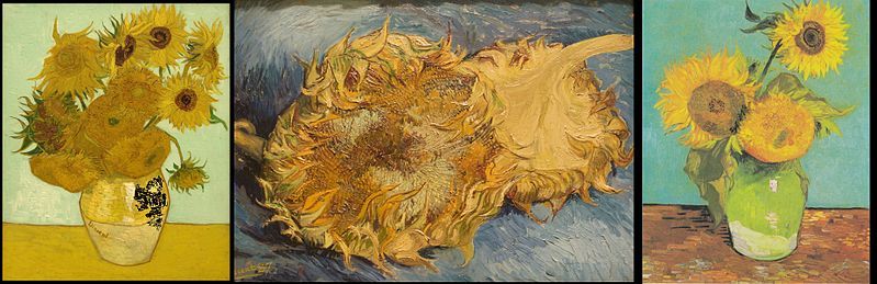 3 huiles sur toile de Vincent van Gogh. Légende complète ci-dessous