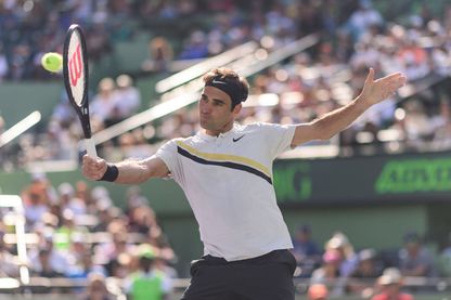 Le joueur de tennis suisse Roger Federer, ici lors d'un match du tournoi de Miami en mars 2018 Le joueur de tennis suisse Roger Federer, ici lors d'un match du tournoi de Miami en mars 2018
