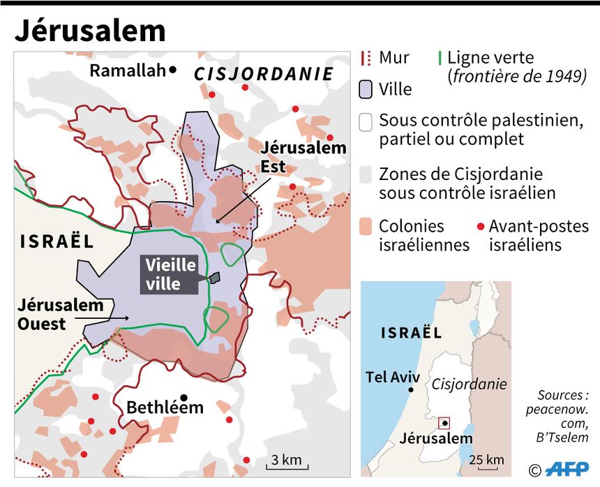 Carte de Jérusalem avant le transfert de l'ambassade américaine