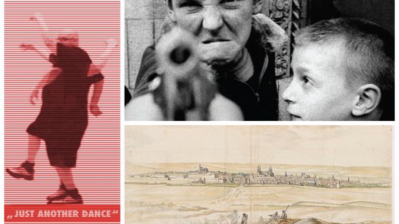 Urs Lüthi "Just Another Dance"/ © Marc Domage - William Klein "Gun 1" © Galerie Polka - Israël Silvestre, "Vue de Verdun" © RMN-Grand Palais (musée du Louvre) / Michel Urtado