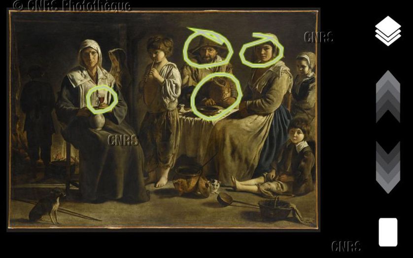 Le tracé d'un visiteur concernant le tableau "Famille de paysans", de Louis Le Nain, au Louvre-Lens.