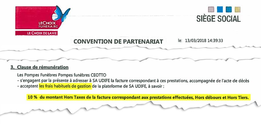 La clause de rémunération comprend une commission de 10 %, appelés par Le choix funéraires "frais habituels de gestion"
