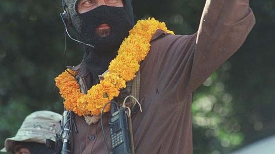 Rafael Sebastián Guillén Vicente, dit « sous-commandant Marcos », porte-parole de l'Armée zapatiste de libération nationale (EZLN)