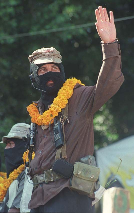 Rafael Sebastián Guillén Vicente, dit « sous-commandant Marcos », porte-parole de l'Armée zapatiste de libération nationale (EZLN)