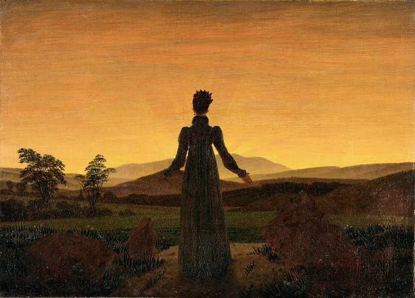Femme devant un coucher de soleil, Caspar David Friedrich