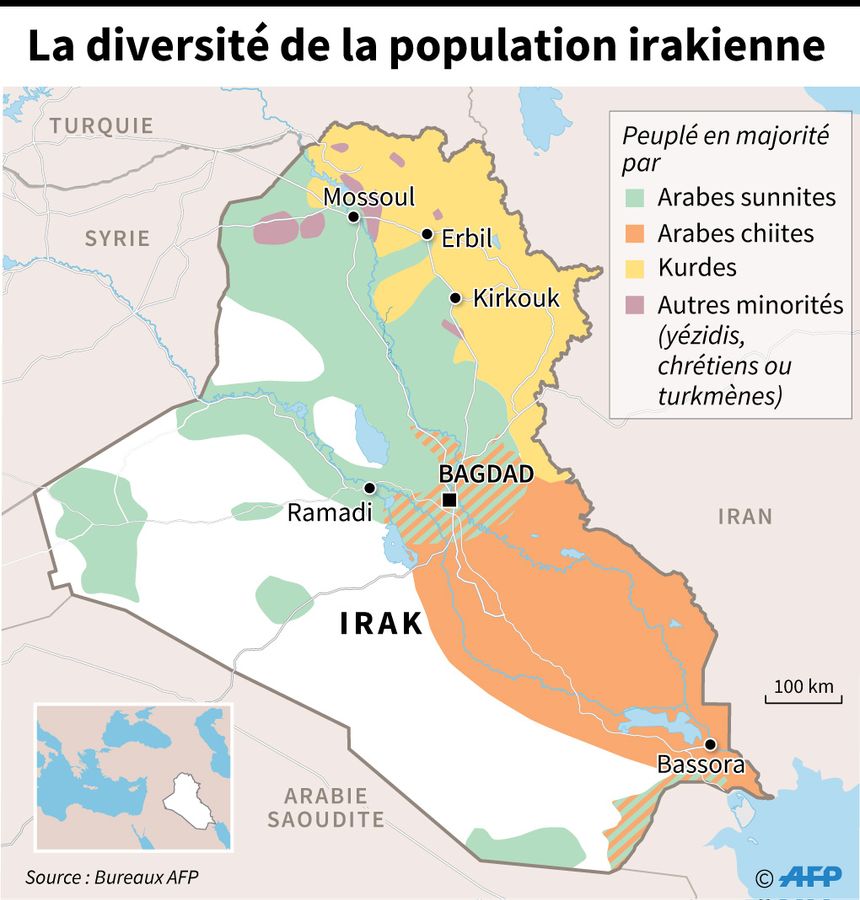 Carte des différentes communautés en Irak
