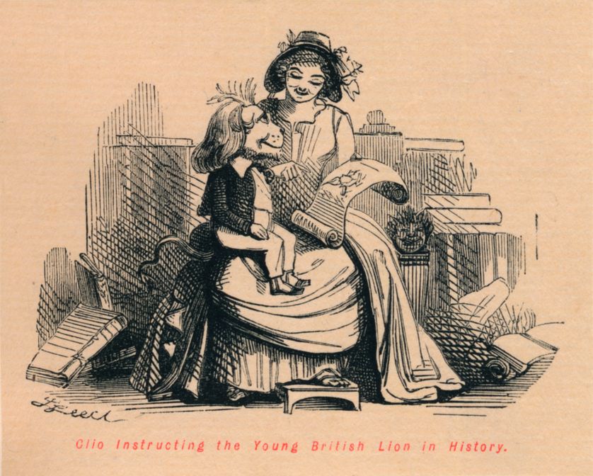 Clio, la muse de l'histoire, instruit le jeune lion britannique