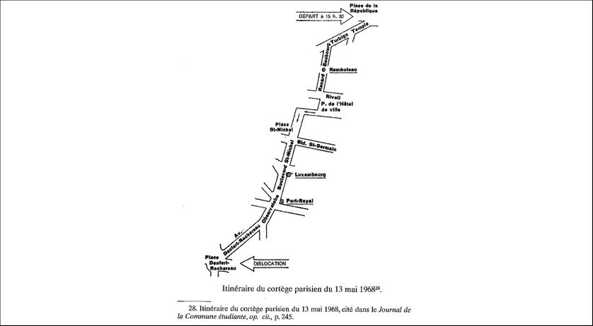 Parcours de la manifestation du 13 mai 1968, publié dans Mai 68 dans le texte (Editions Complexe)