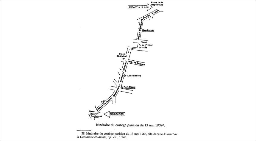 Parcours de la manifestation du 13 mai 1968, publié dans Mai 68 dans le texte (Editions Complexe)