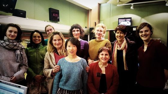 Huihui Cheng, Anne Montaron, l'ensemble De Caelis et l'équipe technique au studio 106
