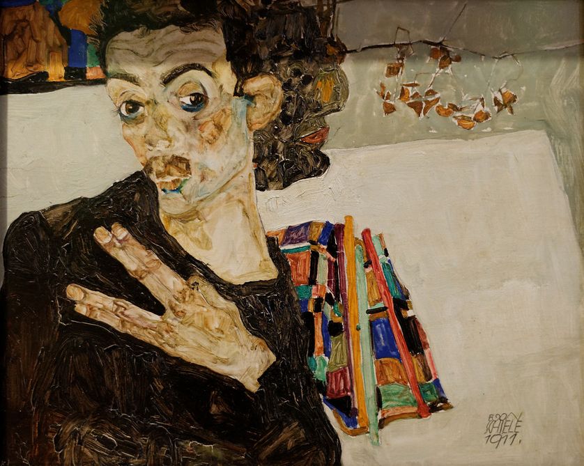 Egon Schiele (1890-1918). Autoportrait avec un récipient noir (1911)
