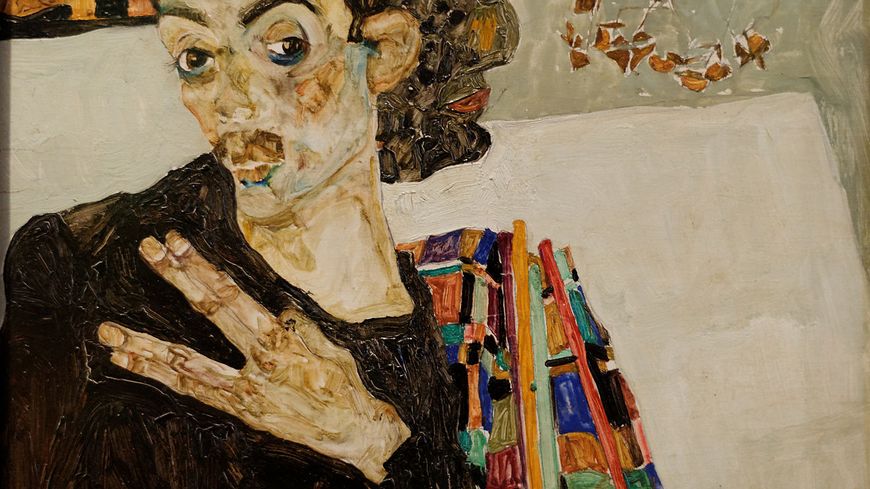 Egon Schiele (1890-1918). Autoportrait avec un récipient noir (1911)