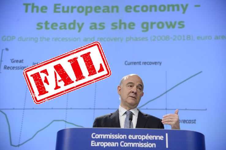 En 2017, Pierre Moscovici (ancien commissaire européen chargé des affaires économiques et financières, de la fiscalité et des douanes) parle aux médias des prévisions économiques printanières de l'UE au siège de la Commission européenne à Bruxelles