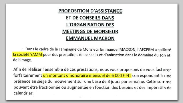 Extrait du contrat passé entre la société Yamm d'Arnaud Jolens, et En marche.