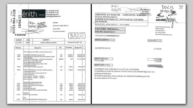 A droite, la facture du zénith de Pau, très détaillée, fait 3 pages, à gauche celle de Toulon ne comporte qu’une seule ligne