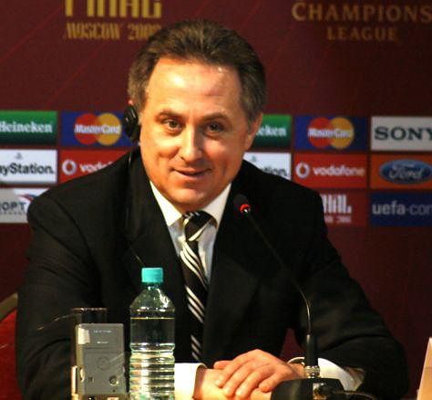Vitaly Mutko, le 3 avril 2008; Ancien ministre russe des Sports de 2008 à 2016, il est vice-Premier ministre de la Russie depuis le 19 octobre 2016. Le 25 décembre 2017, il démissionné « pour une période de six mois » de la présidence de la Fédératio
