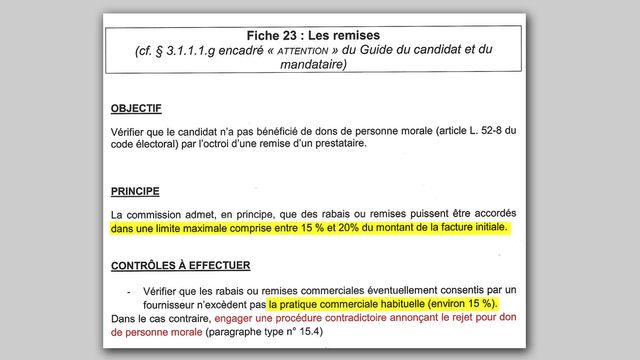 Extrait du document remis à tous les rapporteurs chargés de contrôler les comptes de campagne