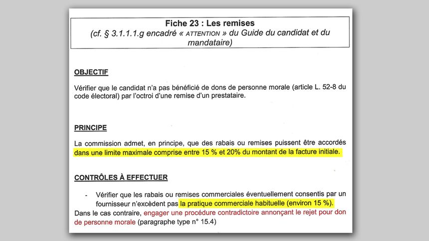 Extrait du document remis à tous les rapporteurs chargés de contrôler les comptes de campagne