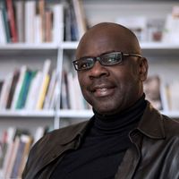 Lilian Thuram répond aux questions des journalistes lors d'un entretien accordé à l'AFP le 4 avril 2018