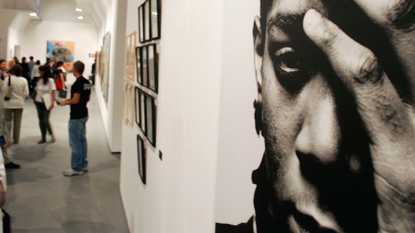 Portrait de Jean-Michel Basquiat présenté à la rétrospective qui lui était consacrée "The Jean-Michel Basquiat Show" à Milan en 2006.
