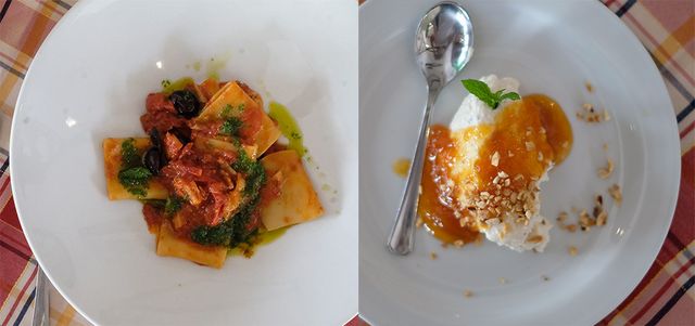 Les paccheri alla vesuviana || Ricotta de vache /confiture d’abricot /menthe